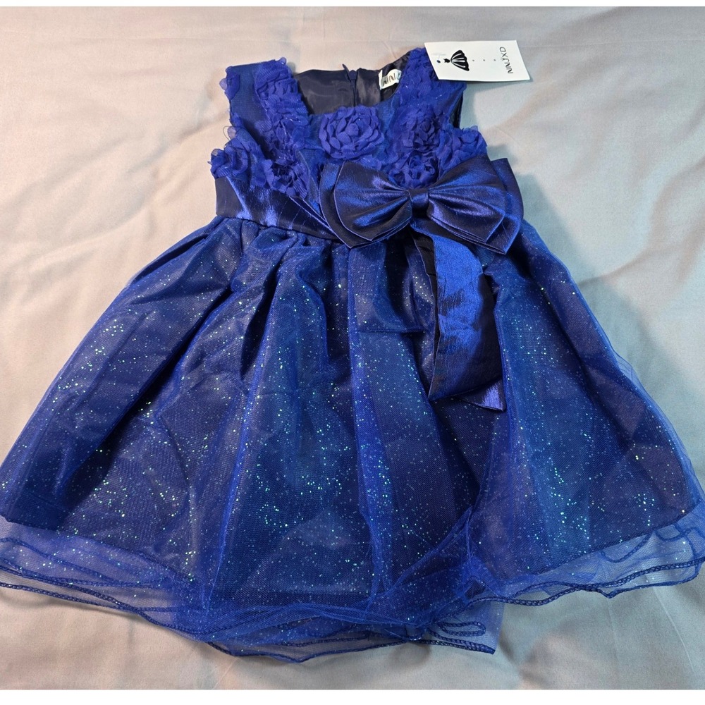 NNJXD Flower Girl Dress Girls Size 90 7-12M Royal Blue Glitter Tulle Party NEW